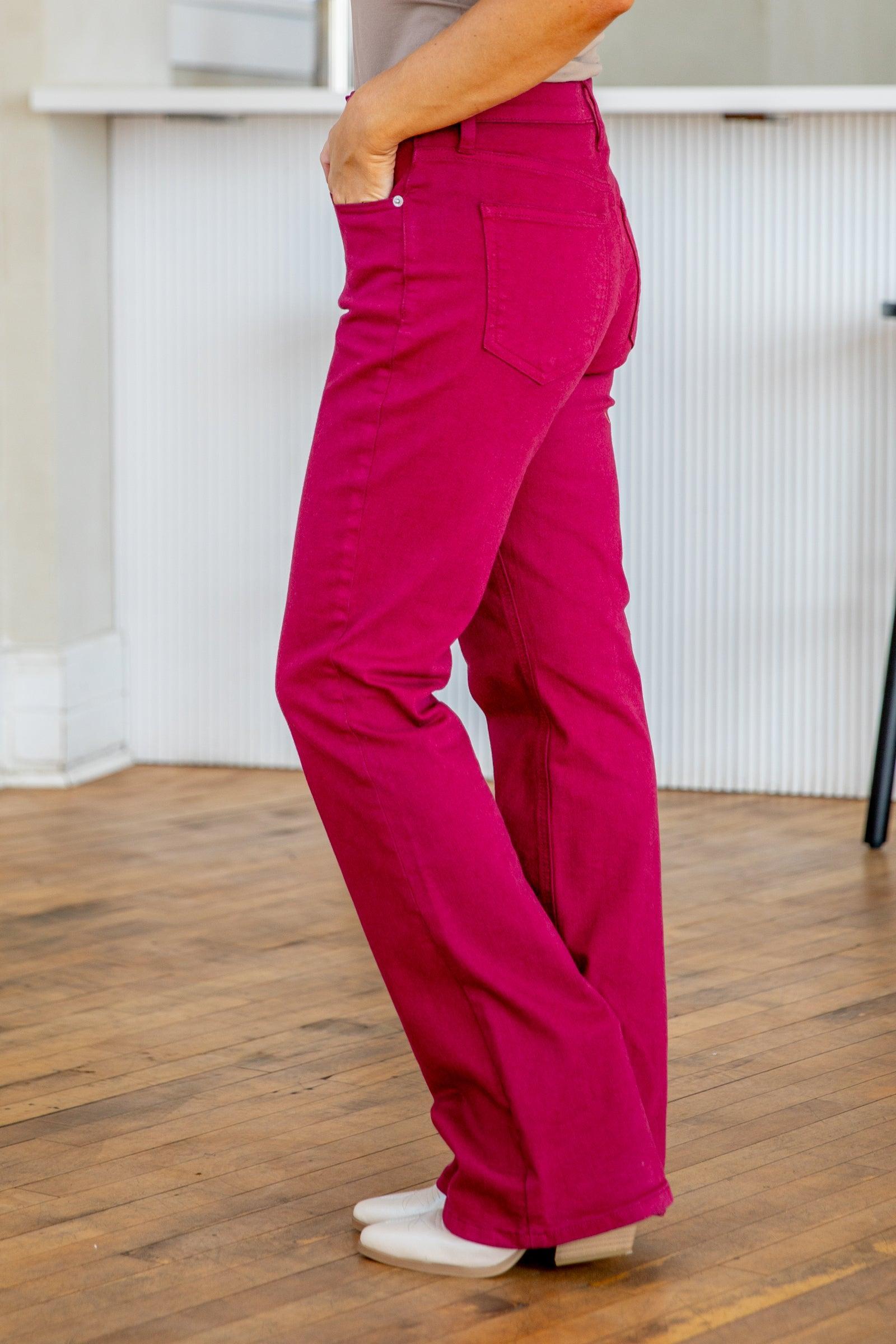 Sneak Peek Raspberry Slim Bootcut Jeans Product Image