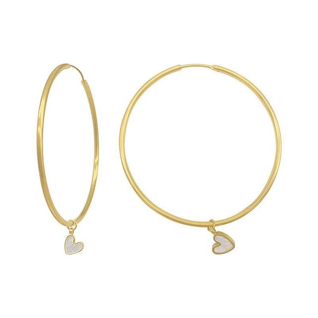 Adornia Brass Mother of Pearl Heart Hoop Earrings, Womens, White Product Image