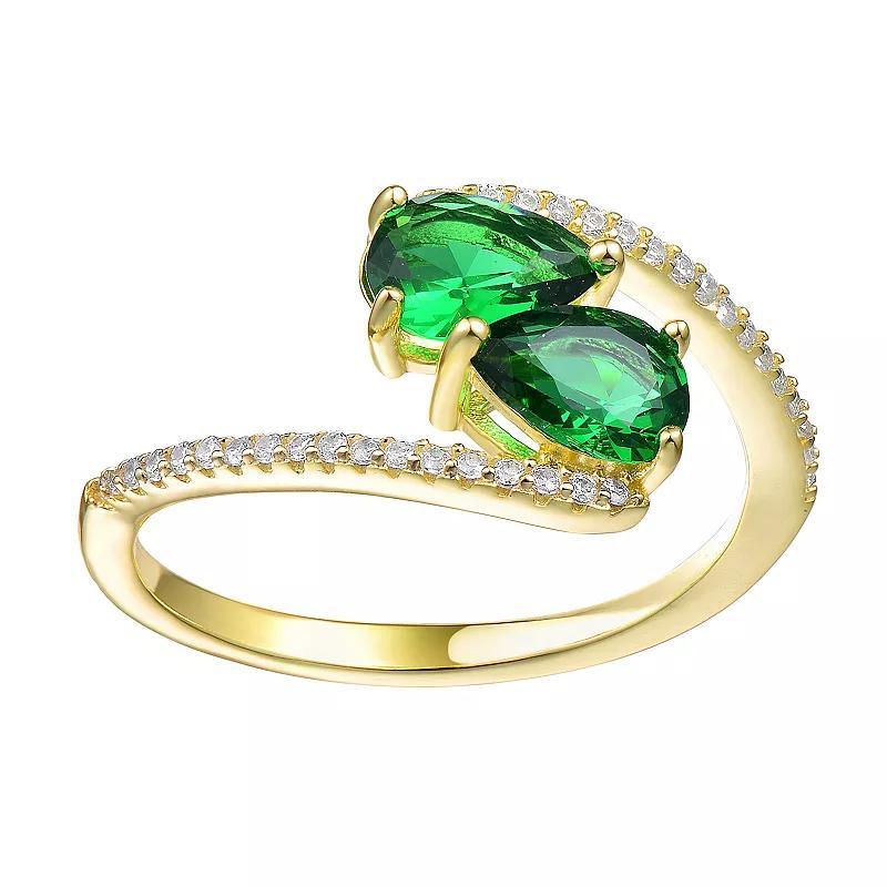 14k Gold over Sterling Silver Cubic Zirconia Bypass Engagement Ring, Womens Green Product Image