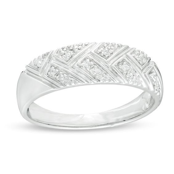 Men's Diamond Accent Herringbone Wedding Band in 10K White Gold Product Image