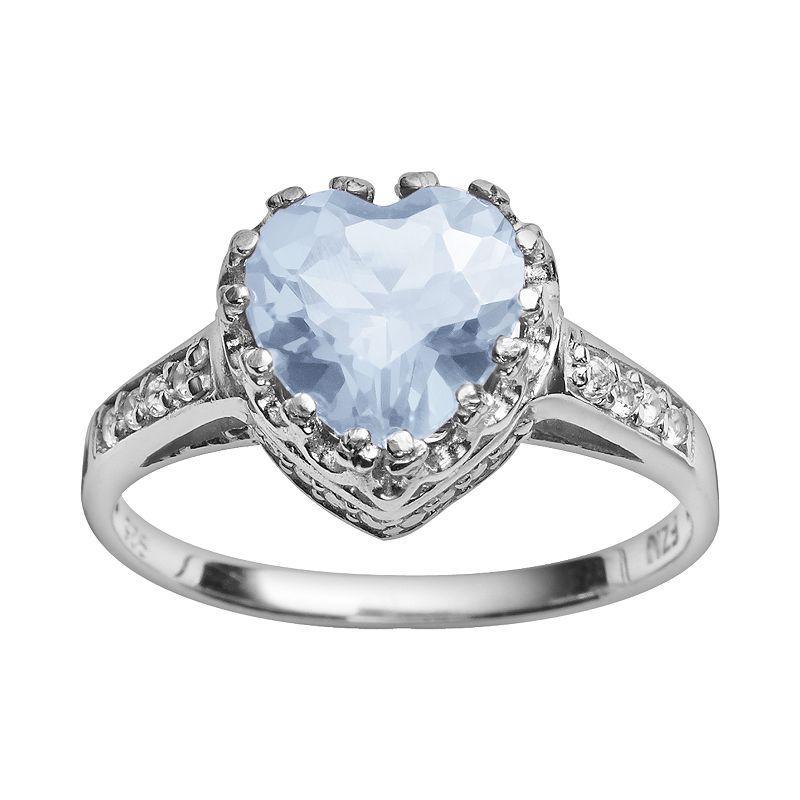 Designs by Gioelli Sterling Silver Lab-Created Aquamarine and Lab-Created White Sapphire Heart Crown Ring, Womens Blue Product Image