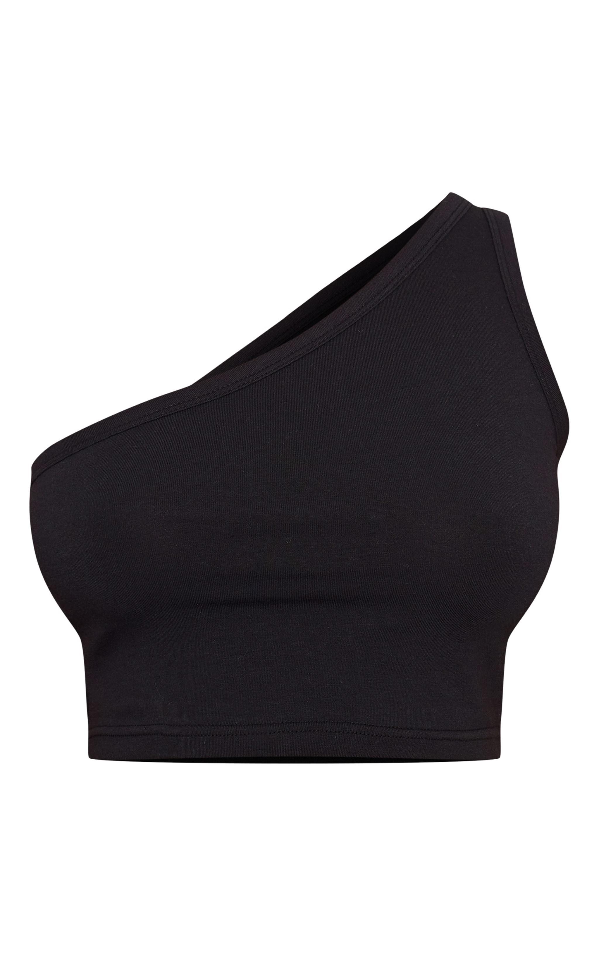 Petite Black Cotton Basic One Shoulder Top Product Image