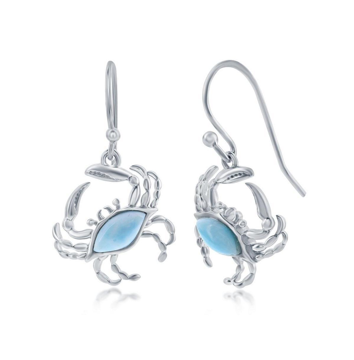 Sterling Silver Larimar Crab Earrings, Womens, Blue Product Image