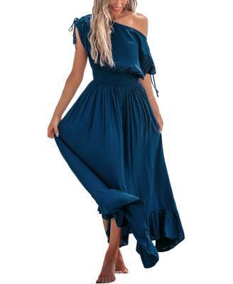 Cupshe Womens Blue Off-Shoulder Flounce Hem Midi Beach Dress Product Image