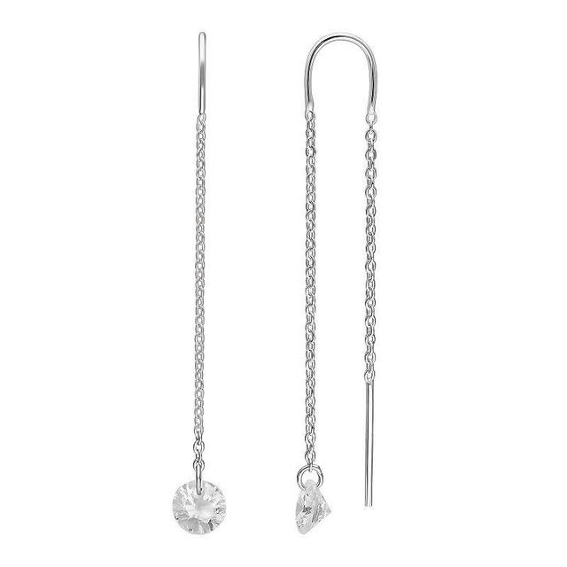 PRIMROSE Sterling Silver Bar & Crystal Chain Threader Drop Earrings, Womens, Grey Product Image