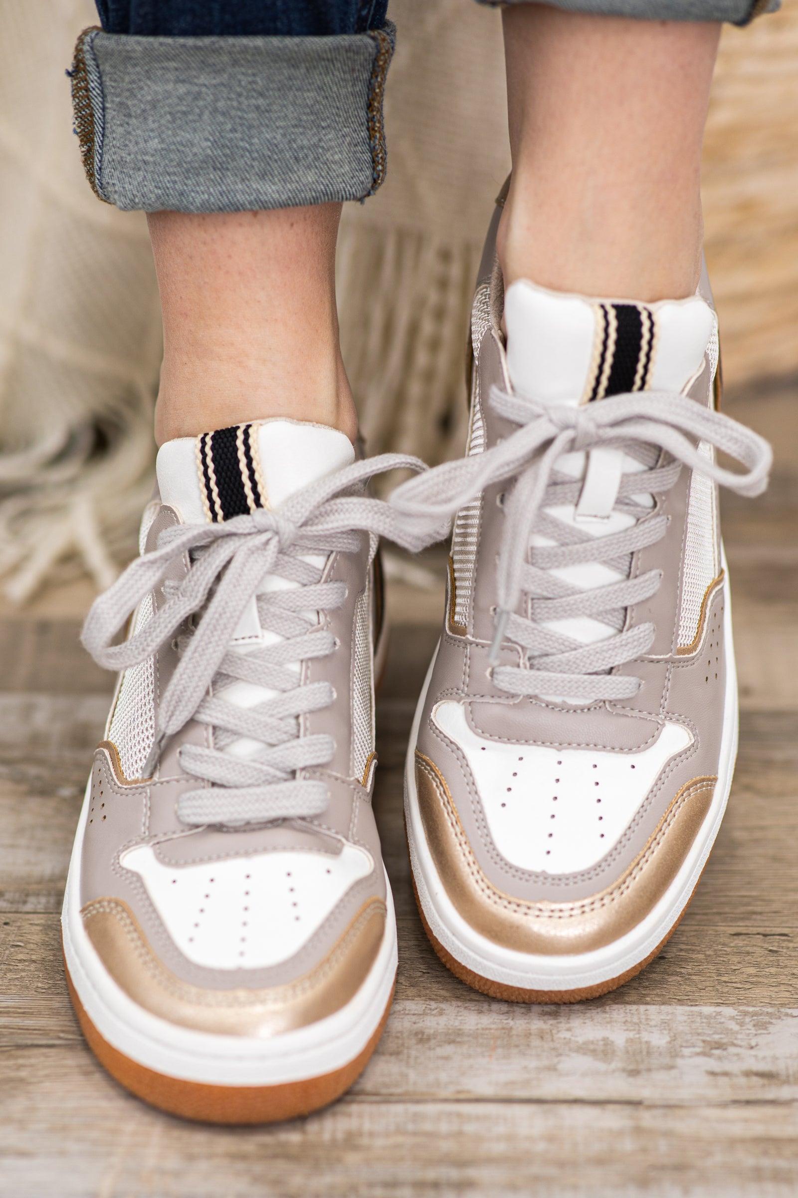 Light Mocha Suede and Faux Leather Sneakers Product Image