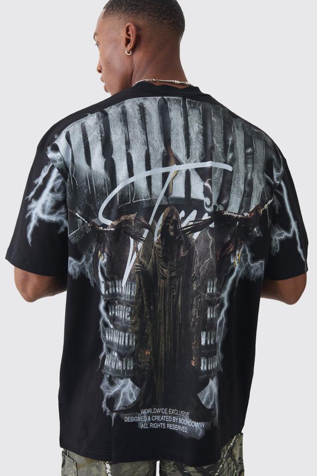 Oversized Extended Neck Extreme Gothic Back Graphic T-shirt | boohooMAN USA Product Image