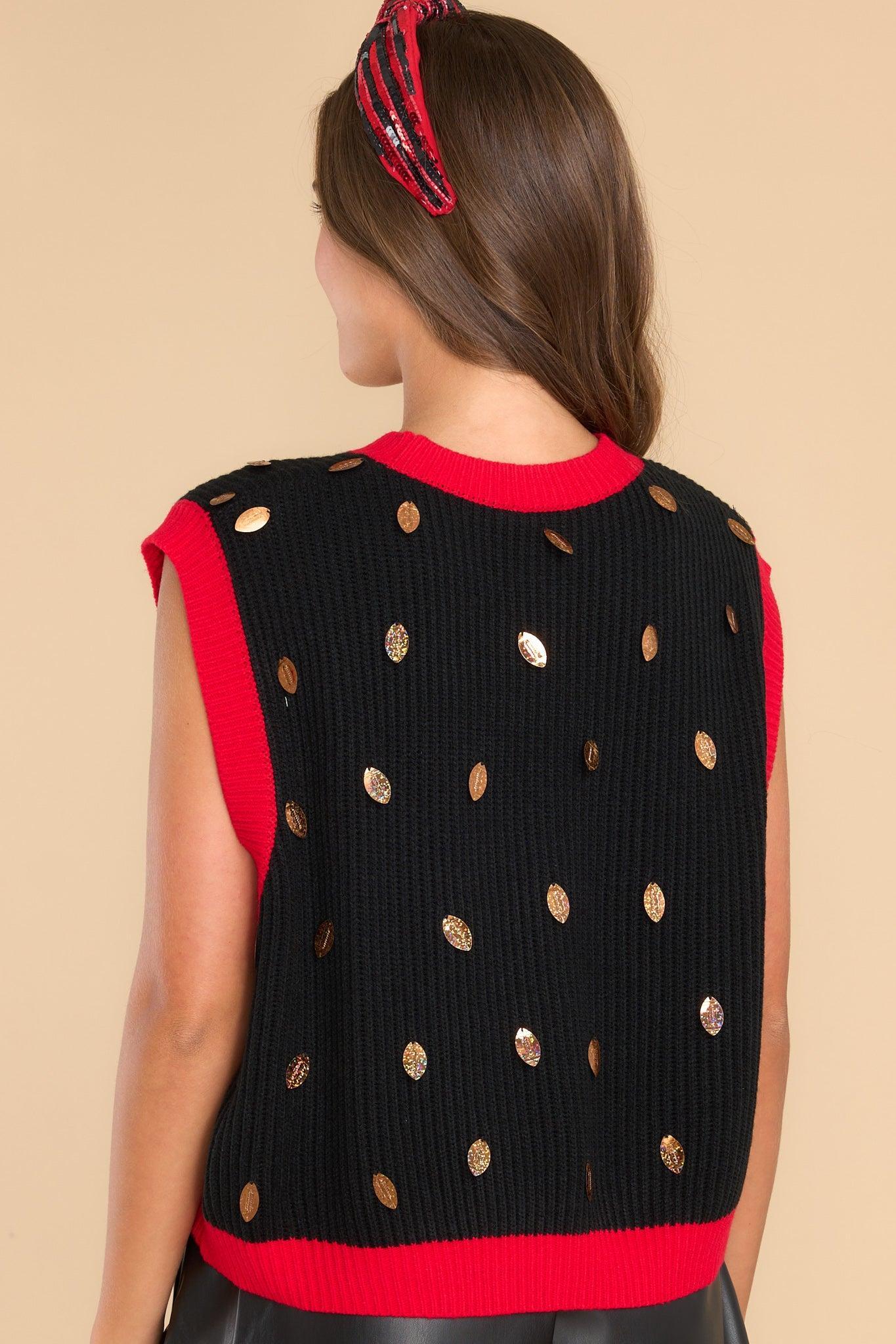 Black & Red Down Set Sparkle Sweater Vest Product Image