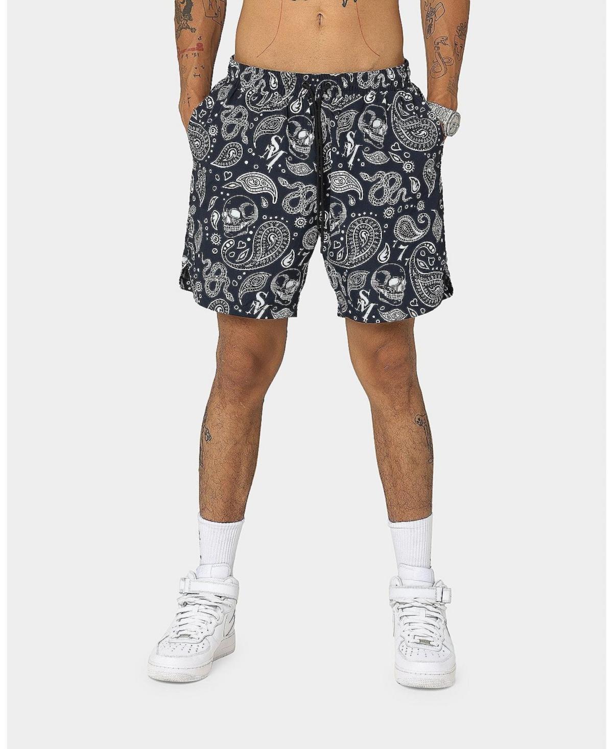 Saint Morta Mens Paisley Skulls Beach Shorts - Navy Product Image