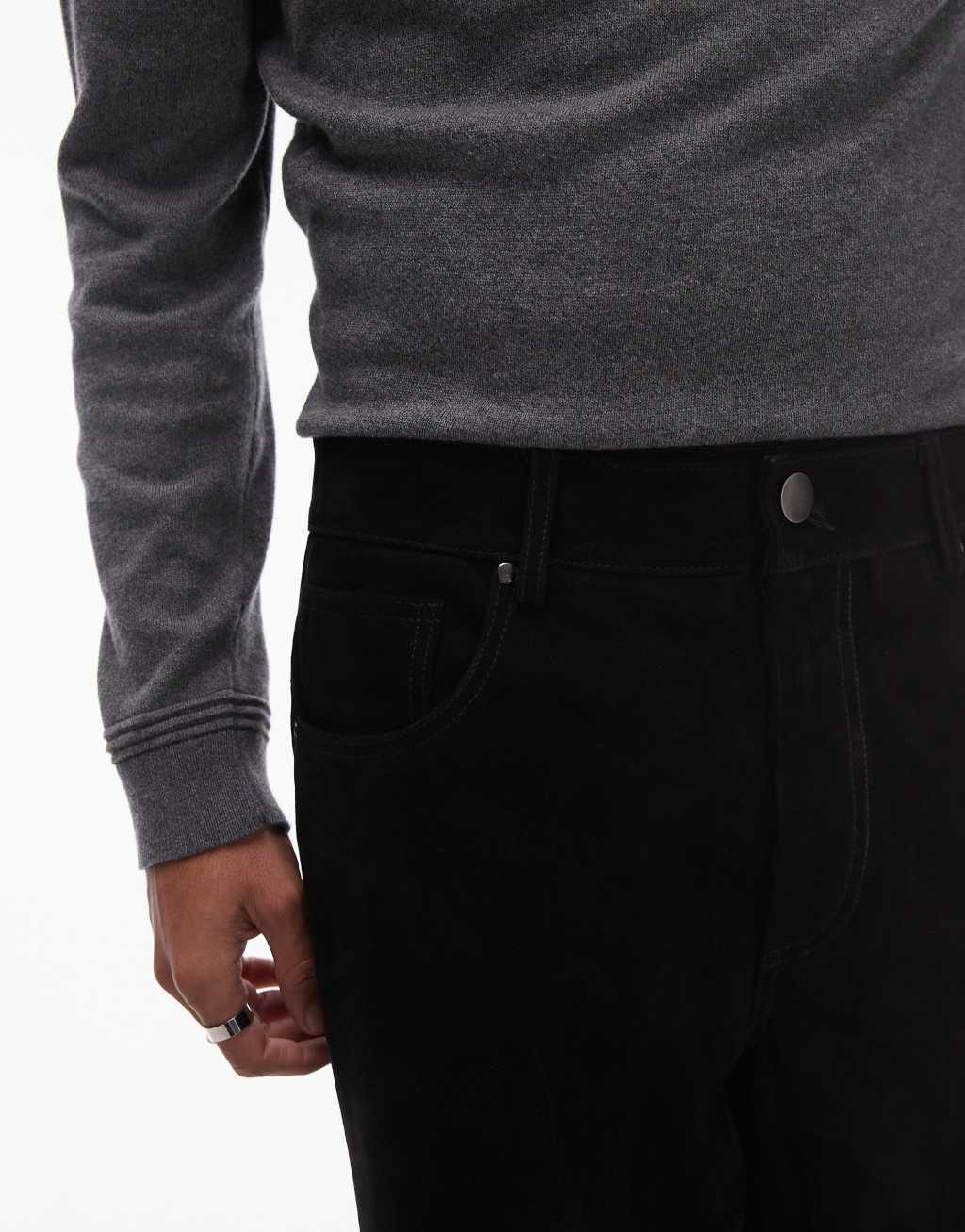 Topman premium straight suede pants in black Product Image