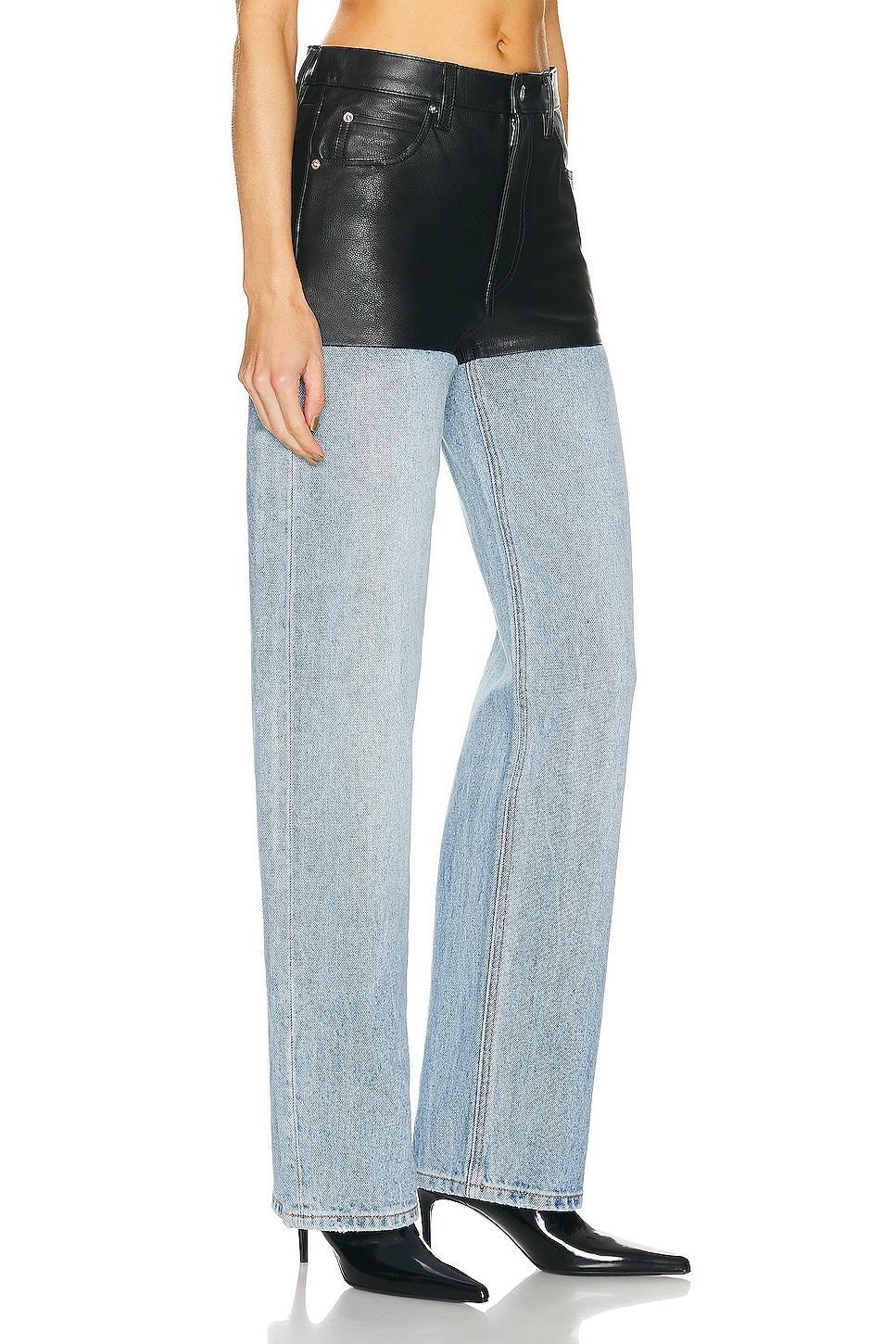 Alexander Wang Leather & Denim Five-Pocket Straight Leg Pants Product Image