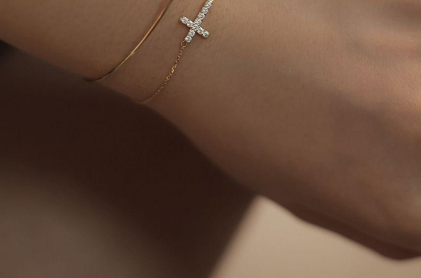 Cross Rhinestone Sterling Silver Bracelet Product Image