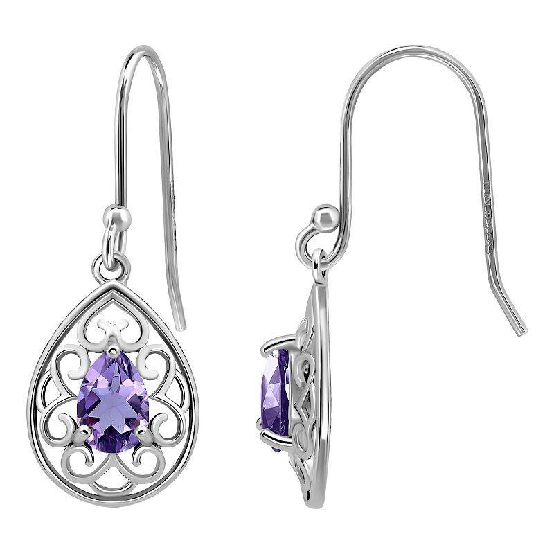 Aleure Precioso Sterling Silver Pear Shaped Gemstone Drop Earrings, Womens, Purple Product Image