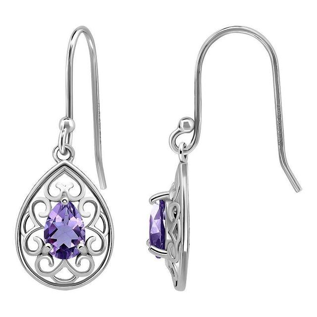 Aleure Precioso Sterling Silver Pear Shaped Gemstone Drop Earrings, Womens, Silver Tone Purple Product Image