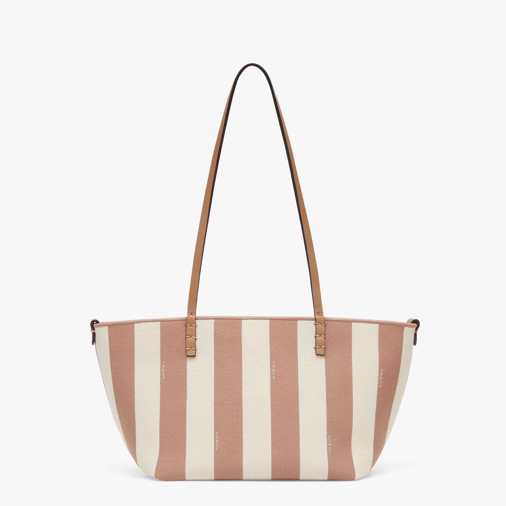 Small RollReversible shopper in Pequin striped and beige FF fabric Product Image