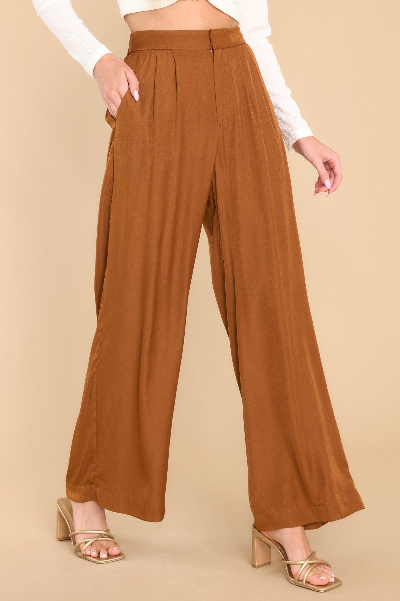 Eva Toffee Wide Leg Pants Brown Product Image