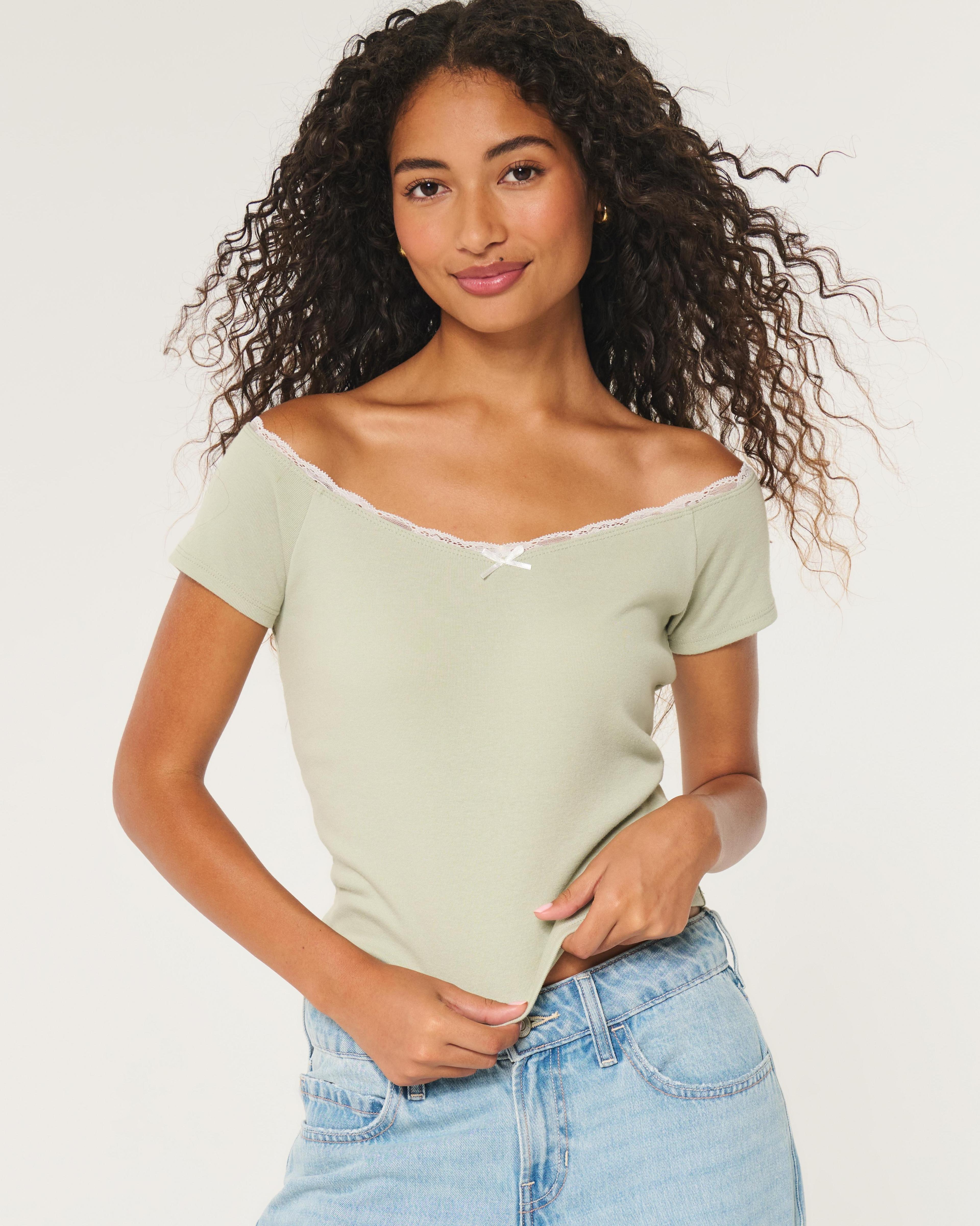 Off-the-Shoulder Lace Trim Top Product Image