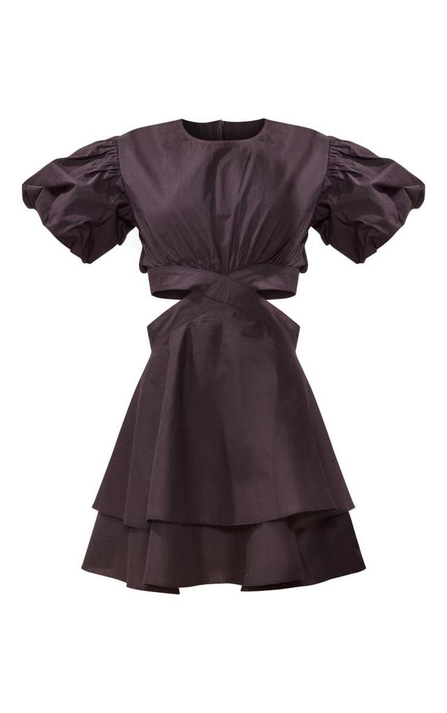 Black Puff Sleeve Cut Out Shift Dress Product Image