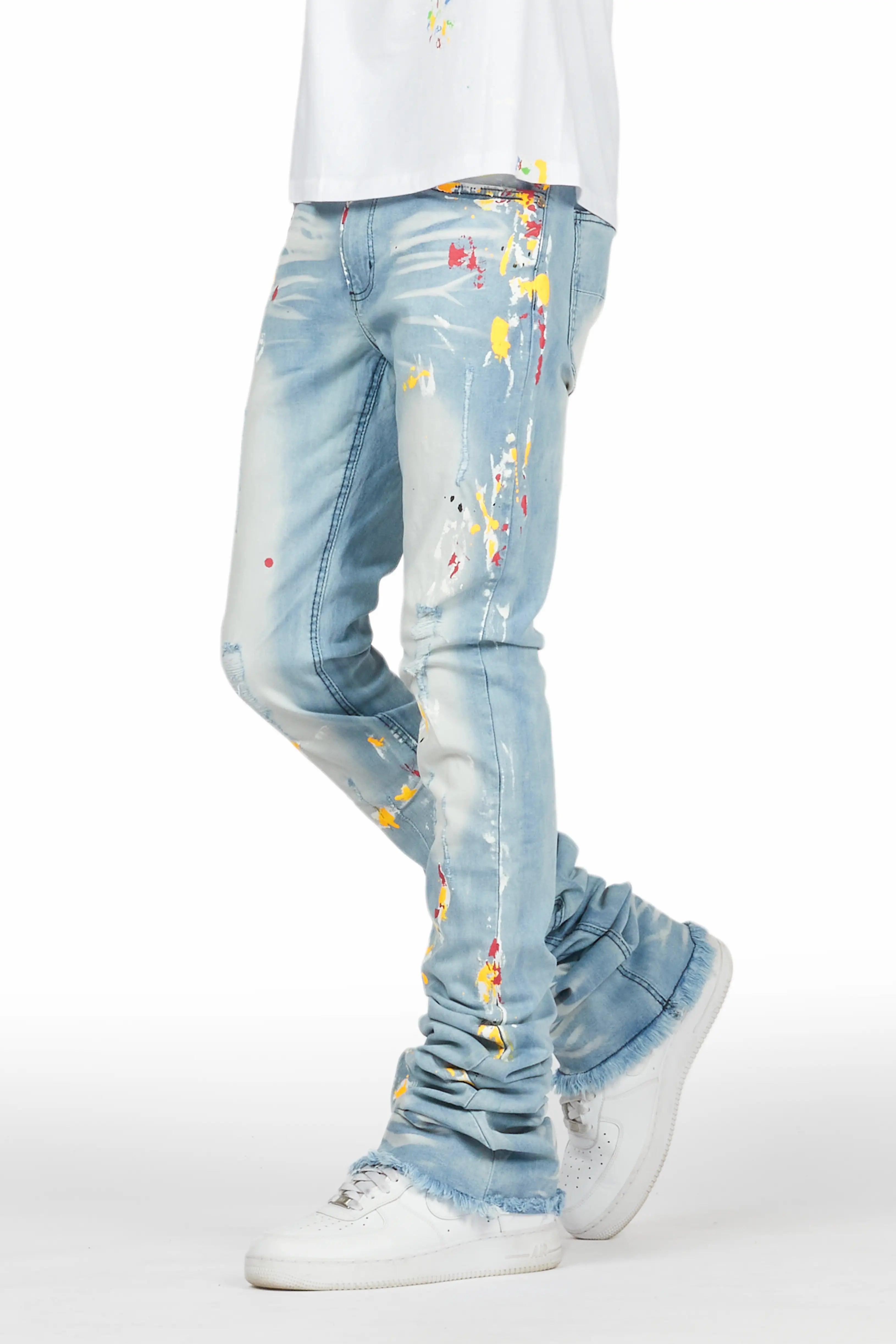 Bashar Blue Painter Super Stacked Flare Jean Male Product Image