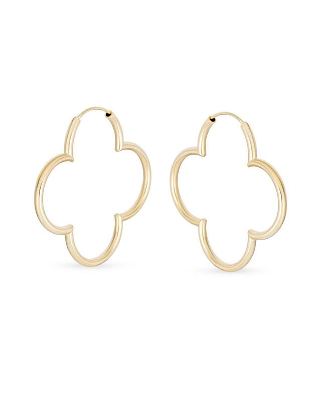 Bling Jewelry Simple Clover Flower Shaped Thin Tube Endless Hoop Earrings For Women Sterling Silver 1.5 In Diameter Product Image