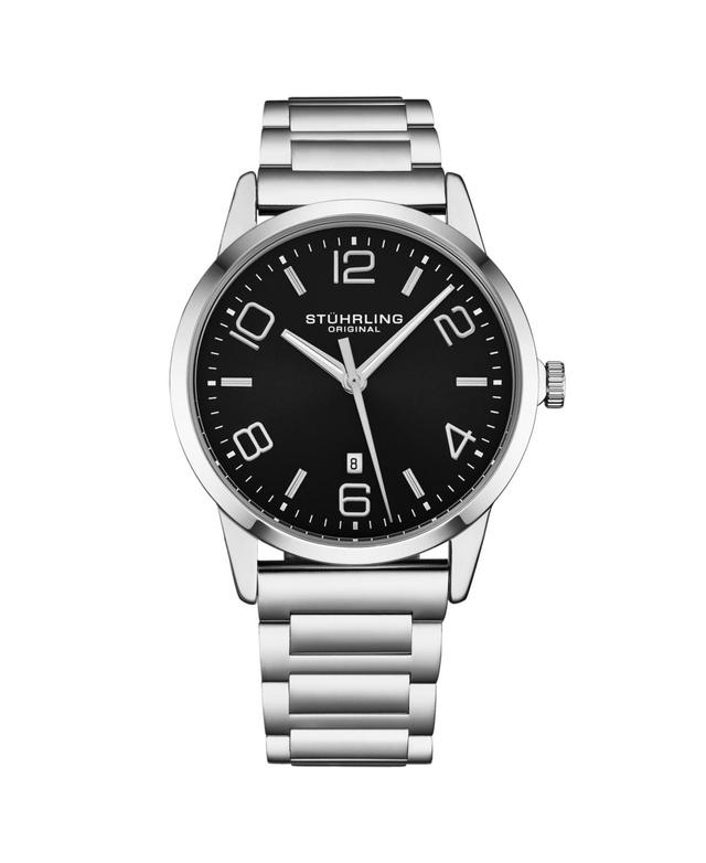 Stuhrling Mens Symphony Silver-tone Stainless Steel , Black Dial , 50mm Round Watch Product Image