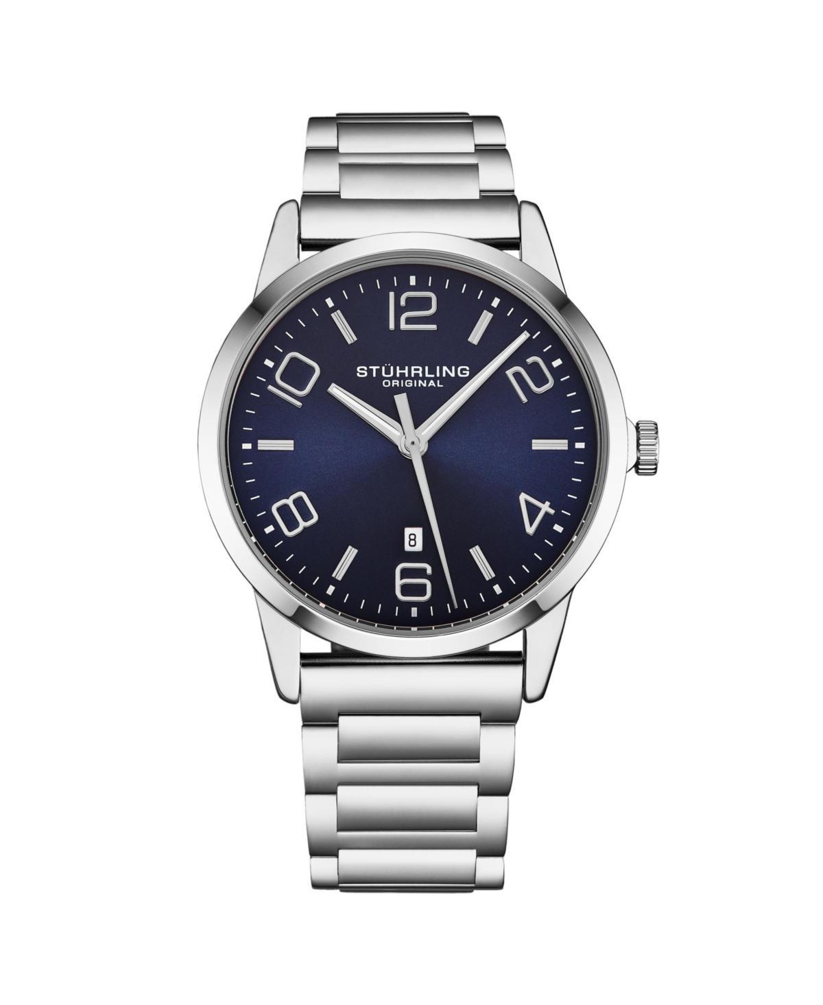 Stuhrling Mens Symphony Silver-tone Stainless Steel , Blue Dial , 50mm Round Watch Product Image