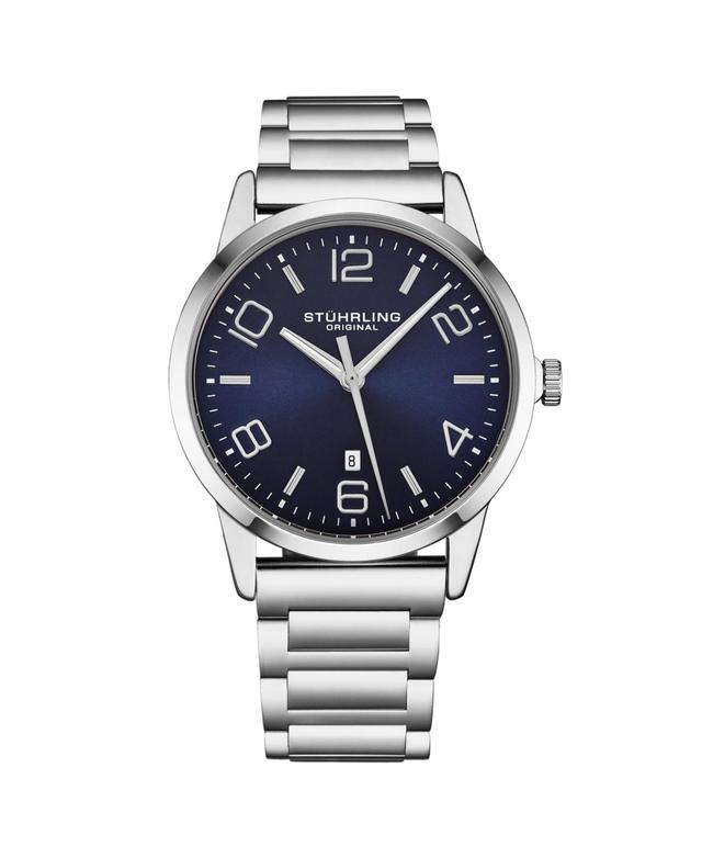 Stuhrling Mens Symphony Silver-tone Stainless Steel , Blue Dial , 50mm Round Watch Product Image