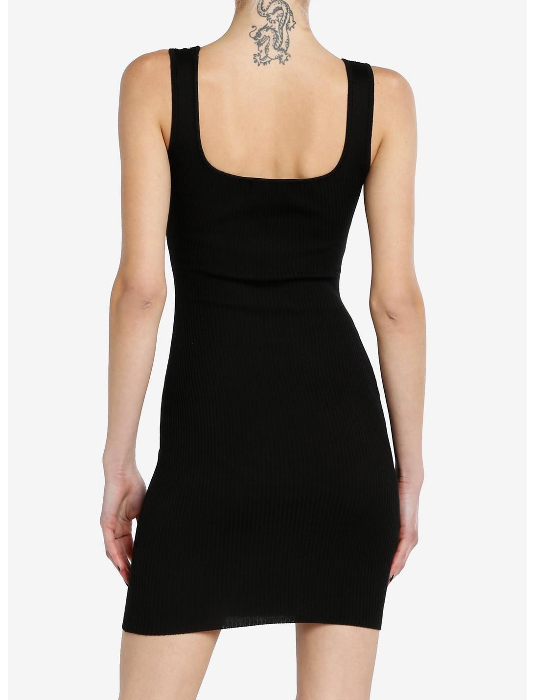 Black Rosette Ribbed Bodycon Dress Product Image