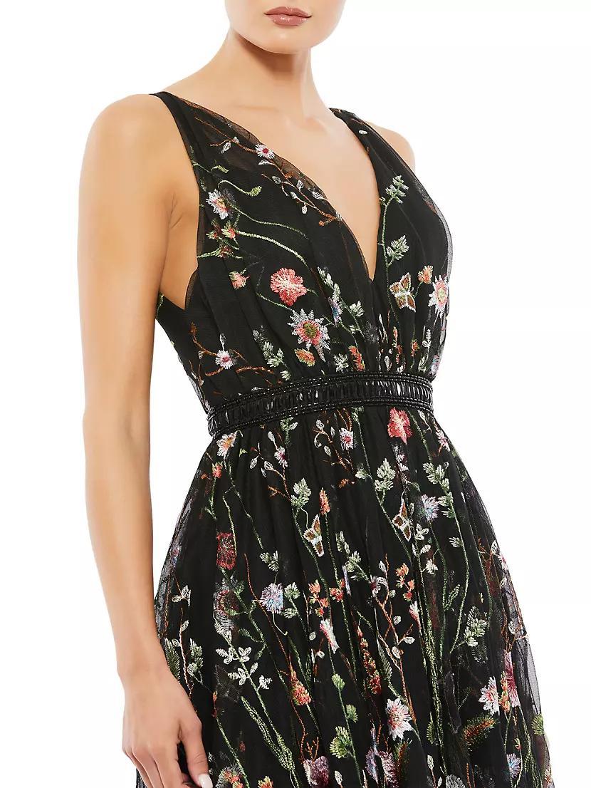 Floral-Embroidered Tulle Midi-Dress Product Image