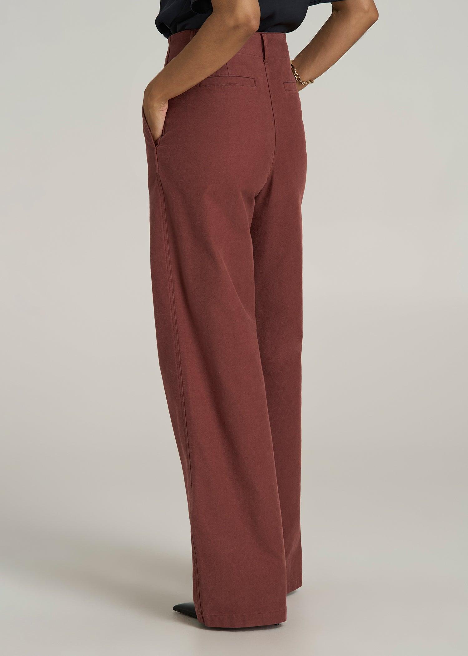 High Rise Wide Leg Flat Front Chino Pants for Tall Women in Intense Rust Product Image