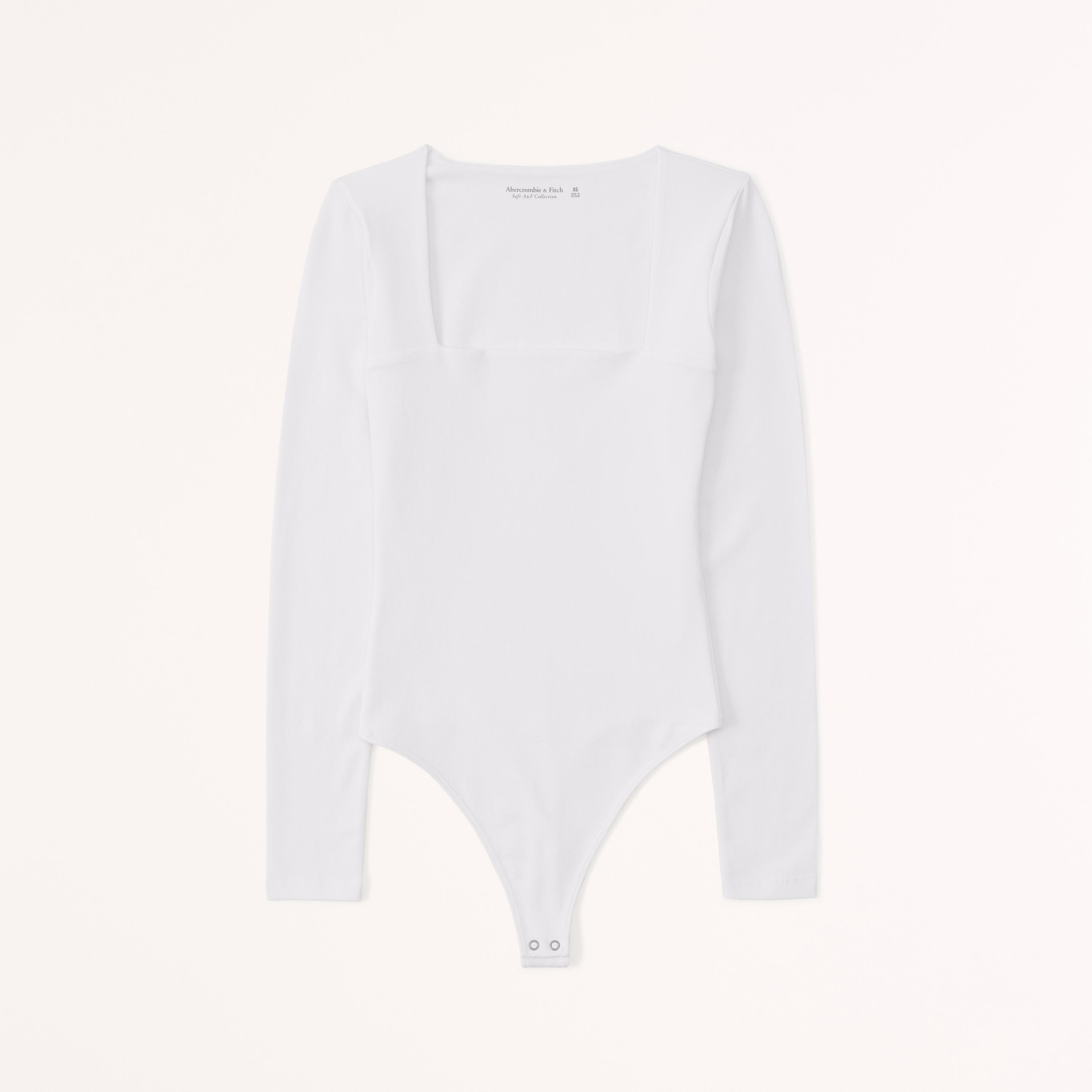 Long-Sleeve Cotton Seamless Fabric Squareneck Bodysuit Product Image