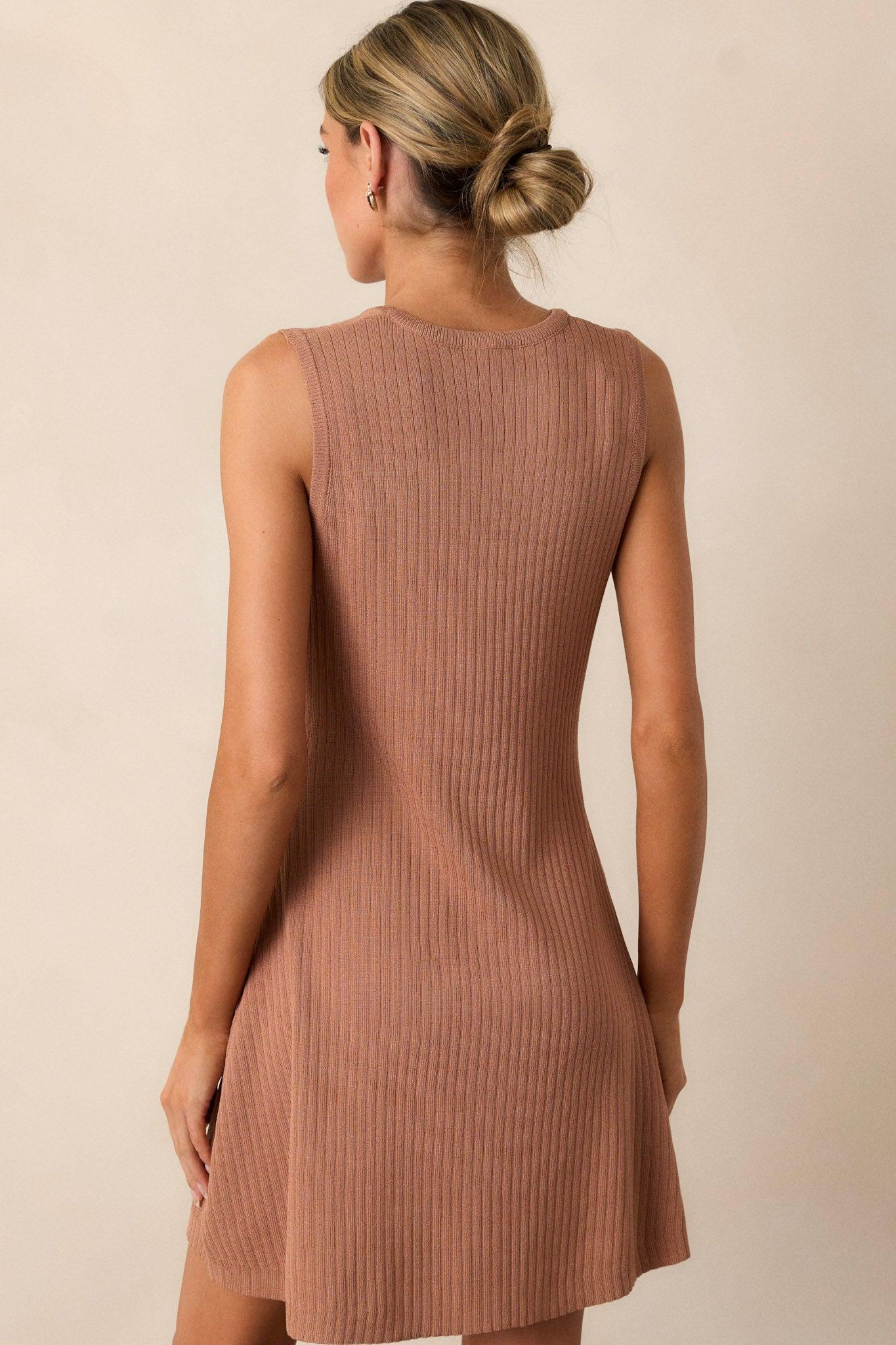 Simple Vibes Camel Brown Ribbed Knit Mini Dress Product Image