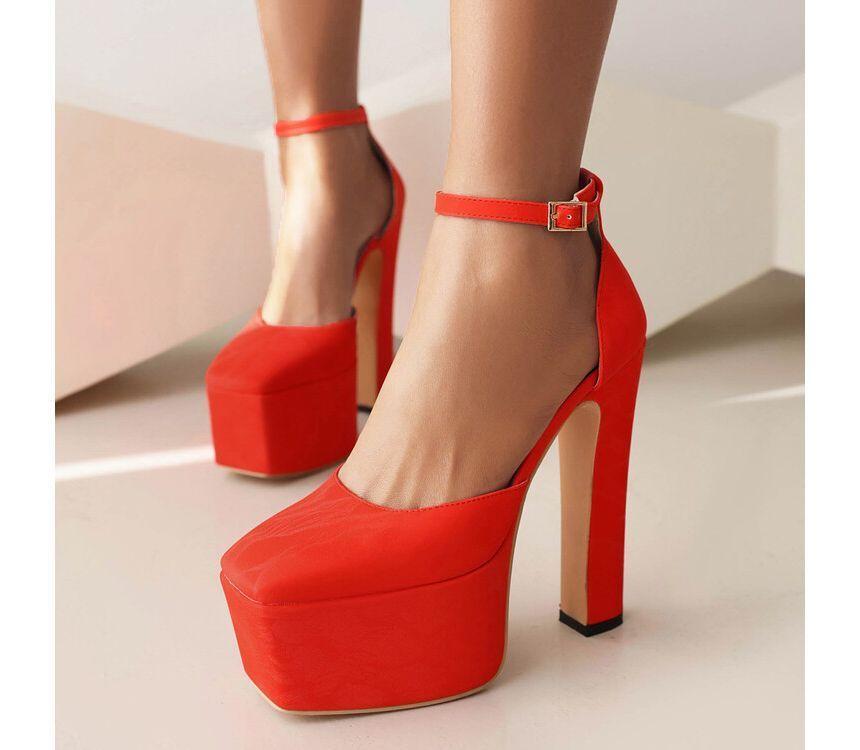 Ankle Strap Plain Platform Chunky Heel Sandals Product Image