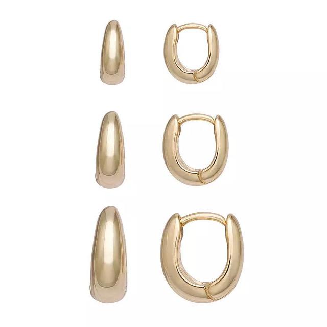 Aurielle 18k Gold Flash Plated Graduated Huggie Hoop Triple Earring Set, Womens, Gold Tone Product Image