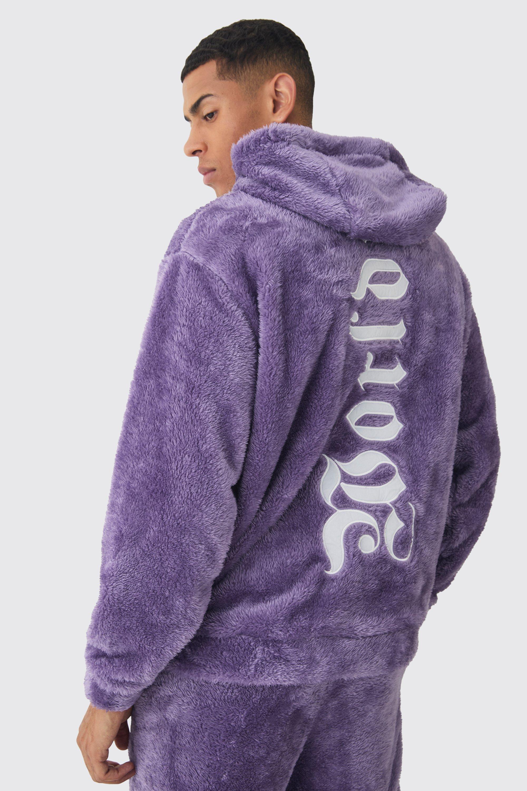 Oversized Worldwide Large Applique Teddy Borg Hoodie | boohooMAN USA Product Image