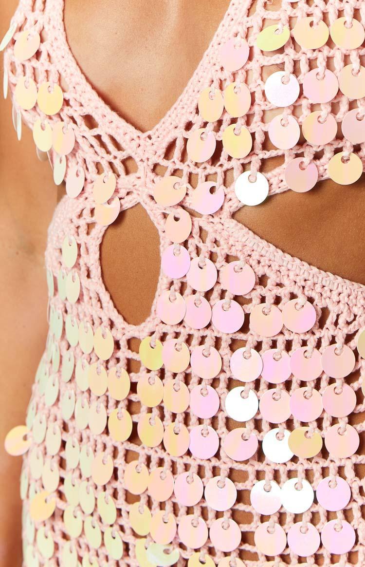 Cindy Pink Sequin Crochet Mini Dress Product Image