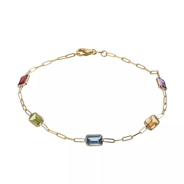 14k Gold Multi-Stone Paperclip Bracelet, Womens Multicolor Product Image