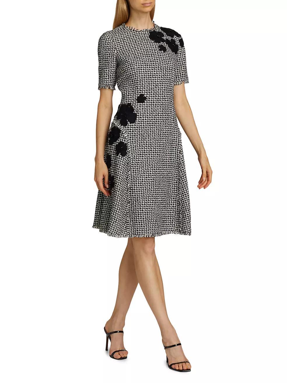 Floral Appliqué Tweed Cocktail Dress Product Image