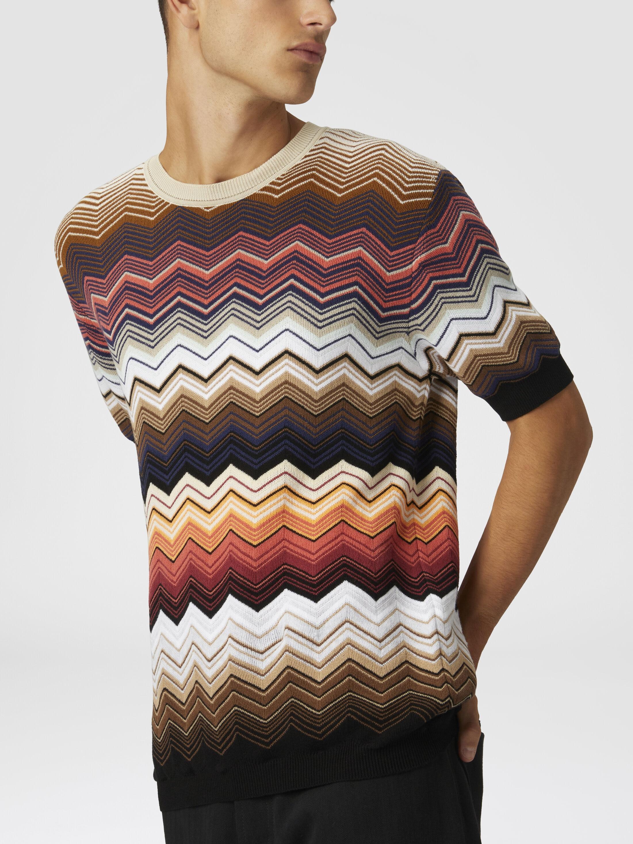 Zig zag cotton knit crewneck T-shirt with contrasting piping Product Image