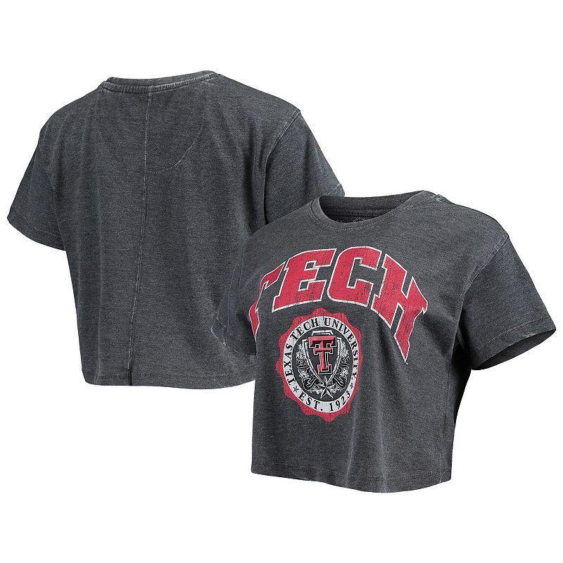 Womens Pressbox Black Texas Tech Red Raiders Edith Vintage-Like Burnout Crop T-shirt Product Image