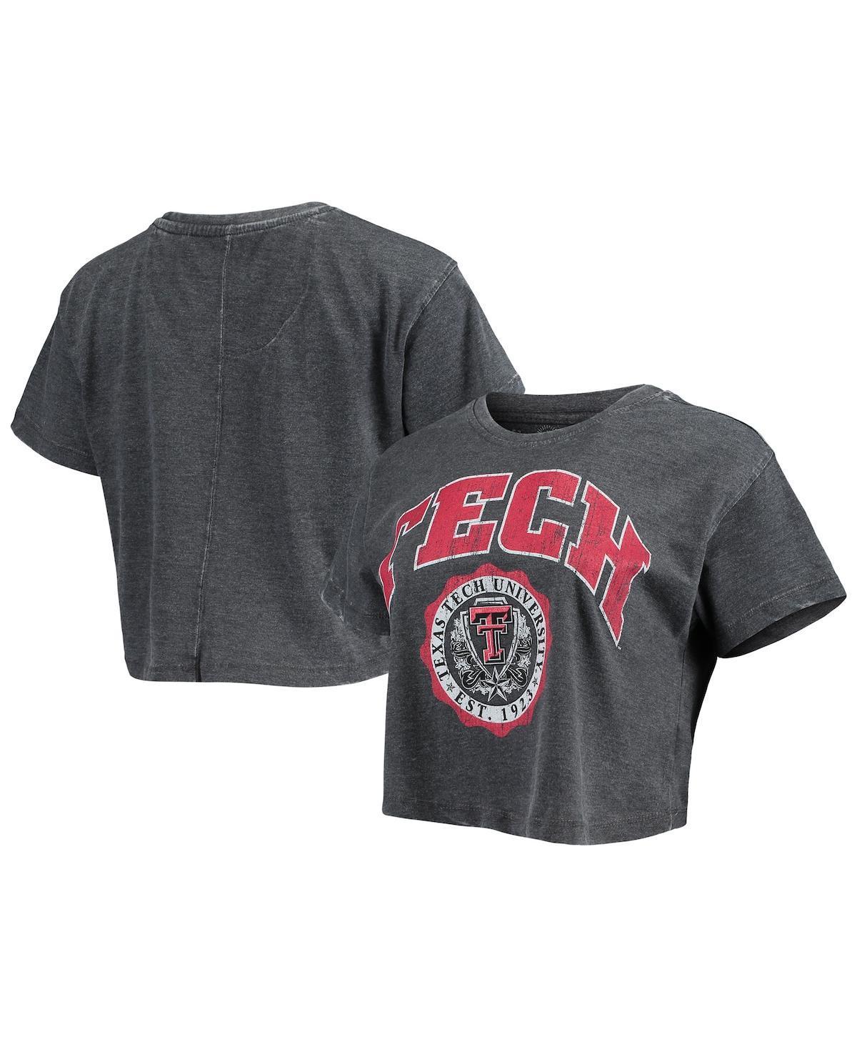 Womens Pressbox Black Texas Tech Red Raiders Edith Vintage-Like Burnout Crop T-shirt Product Image