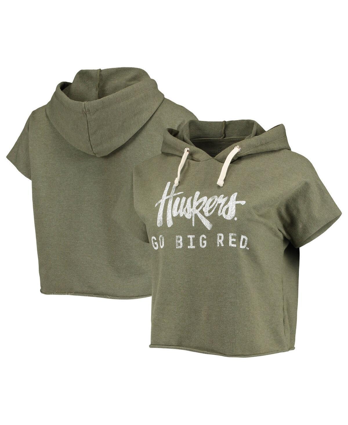 Womens Original Retro Brand Olive Nebraska Huskers Cropped Tri-Blend Short Sleeve Pullover Hoodie Product Image