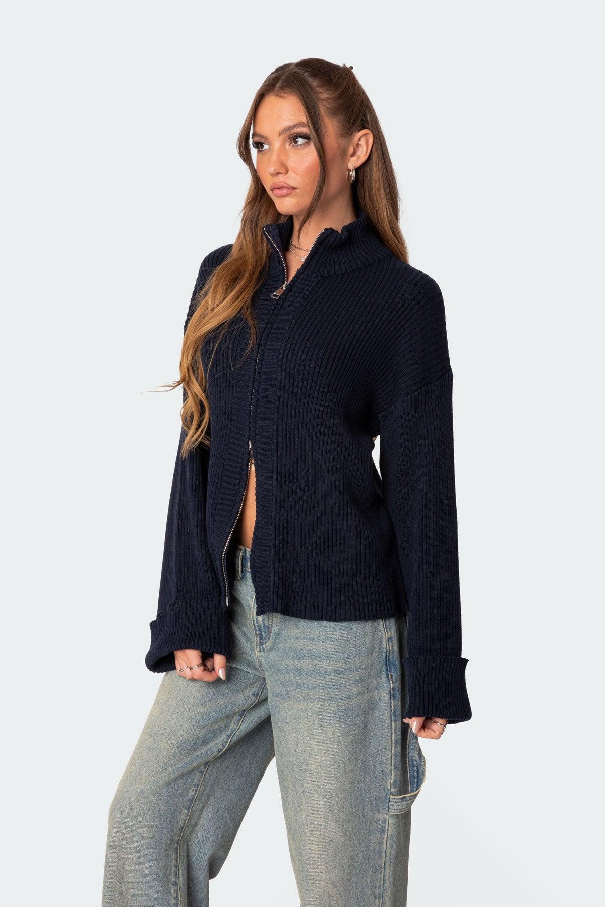 Oversized Zip Up Turtle Neck Cardigan Product Image