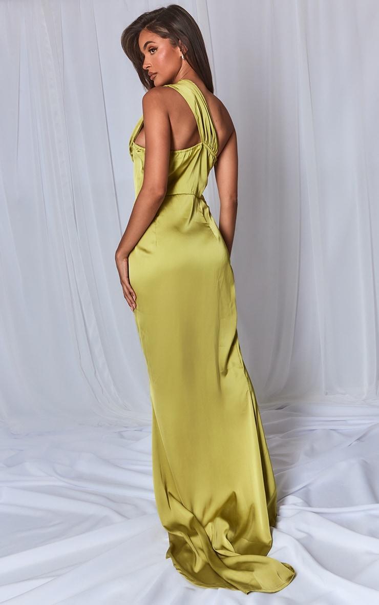 Olive One Shoulder Corset Detail Split Maxi Dress Product Image