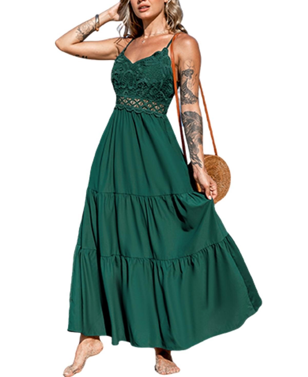 Cupshe Womens Forest Green Sleeveless Lace Maxi Beach Dress Product Image