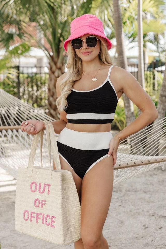 Do Not Disturb Black and White Color Block Bikini Top Product Image