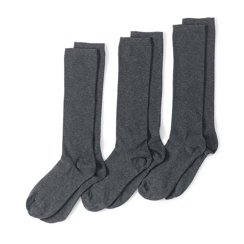 Womens Lands End Seamless Toe Solid Trouser Socks 3-Pack Grey Heather Product Image