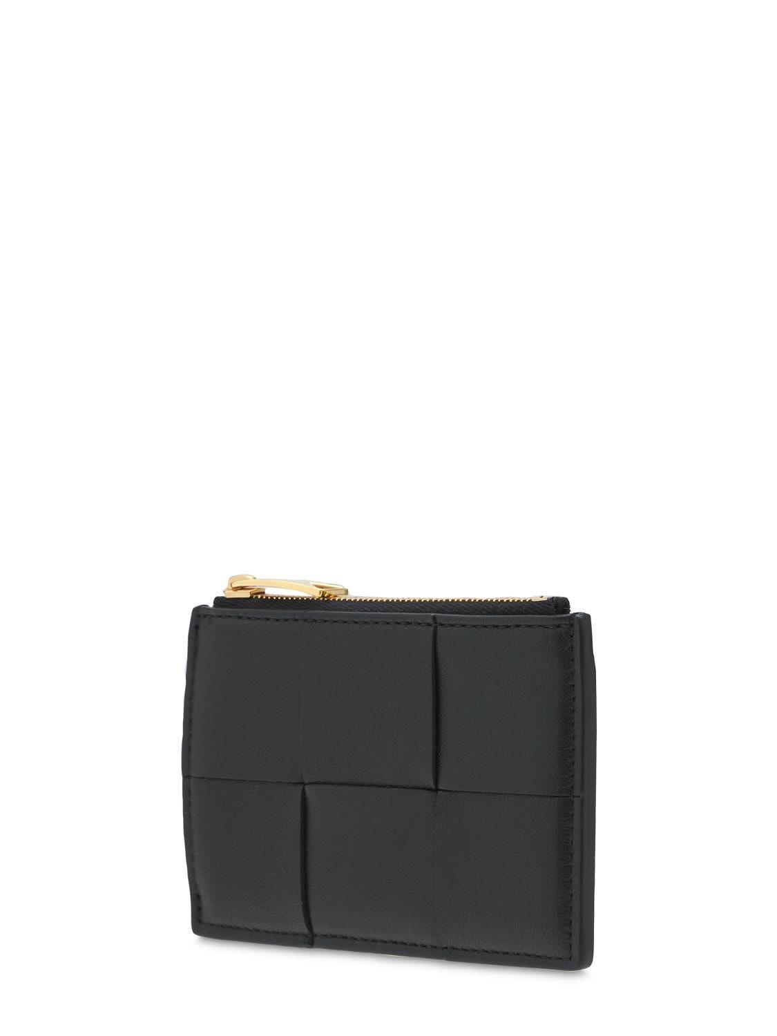 BOTTEGA VENETA Intreccio Leather Zip Card Holder In Black Product Image