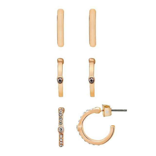 LC Lauren Conrad Gold Tone Simulated Crystal Nickel Free 3-Pair Hoop Earring Set, Womens Product Image