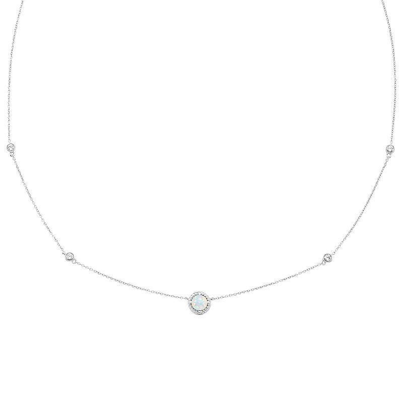 Boston Bay Diamonds Sterling Silver Genuine Opal & Lab-Grown White Sapphire Necklace, Womens Multicolor Product Image